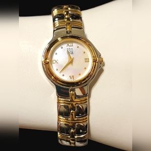 Stunning Movado ESQ 2 Two Tone Gold Silver SS MOP Face Bracelet Watch